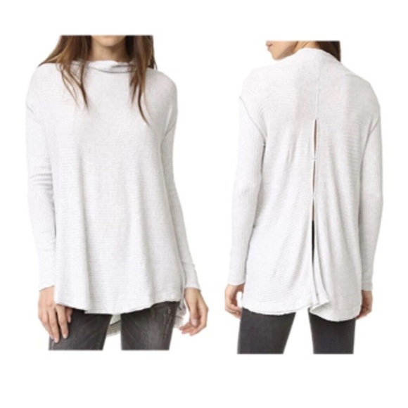 Free People We The Free Lover Top S Grey Ribbed Split Back Oversized Boho Slouch - Picture 11 of 11